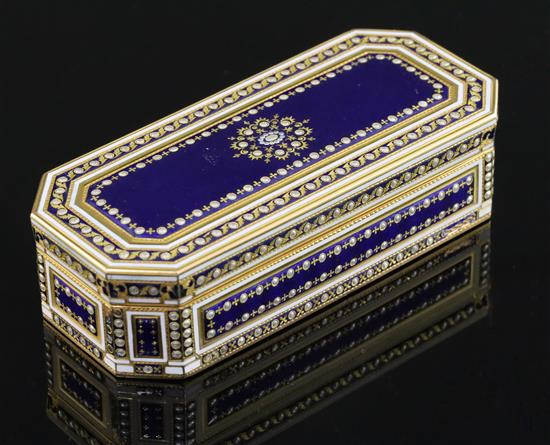 A good late 18th century French gold, guilloche enamel and simulated pearl snuff box by Auguste-Auguste Heguin, Paris